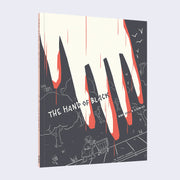 "The Hand of Black" cover, illustration of a large cream colored hand with red blood dripping off of it, with a simplistic white line street setting in the background.