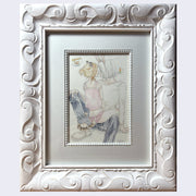 "Tiger and Rabbit" in a thick, ornate white frame. For description of art piece, please read previous image's alt text.