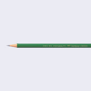 A sharpened Tombow brand pencil with a forest green body.