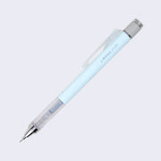 Mechanical pencil with an ice blue body and retractable eraser.