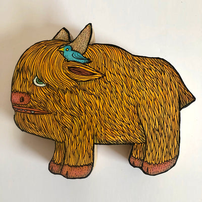 Extended Hands - Theo Ellsworth - "Woolly Bison and Blue Bird Friend"