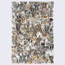 Pattern style illustration, full surface print covered in different close up illustrations of dogs. Almost every dog is a different breed.