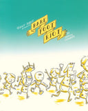 Martin Cendreda - Bare Foot Riot cover, parade of various cartoon creatures walking with objects in hand.