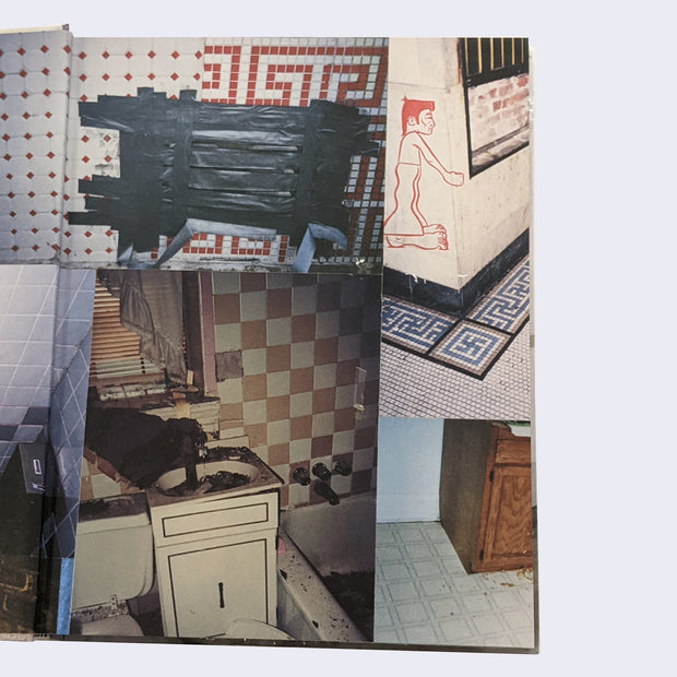 This shows the inside back cover of the book with various images of interiors and buildings.