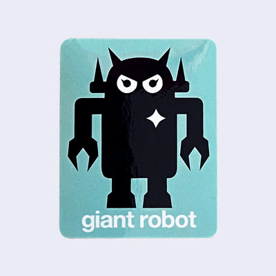 Teal blue rounded corner rectangle sticker with a black Big Boss Robot in the center. "Giant Robot" is written in lowercase white font below the design.