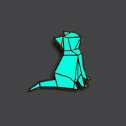 Gif of enamel pin of an origami cat, one image of the pin in the light and the other is of the pin glowing in the dark.