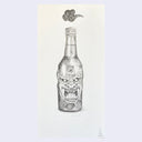 Pencil drawing of a bottle that is shaped like an angry's demon head.