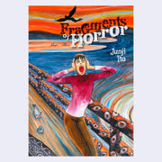 Book cover featuring frightening rendition of Edvard Munch's "The Scream" painting, where the fence of the dock is covered with eyes and a headless fish lays on the dock.