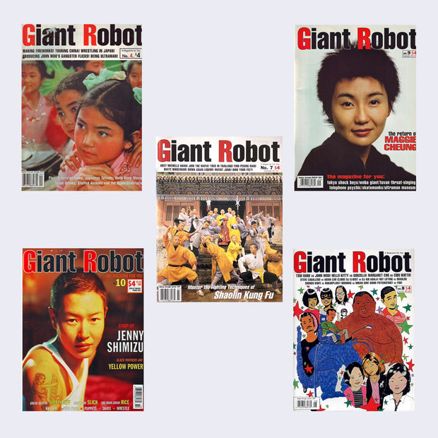 Set of 5 different issues of Giant Robot Magazine, each with a differently designed cover. One can refer to Giant Robot 4, 7, 10, 9 and 8.