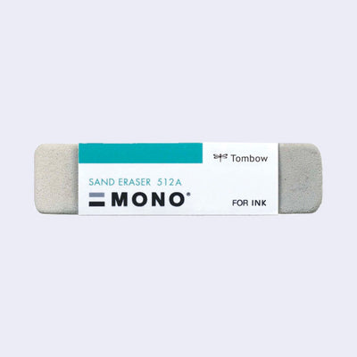 Gray rounded corner rectangular eraser in a paper sleeve that reads "Mono"