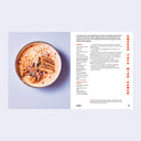 Open book 2 page excerpt of a recipe for smoked tofu miso ramen, accompanied by a photo of the completed dish.
