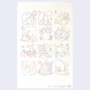 Doodles done in rainbow pencil, which allows for multiple colors in a single line. Doodles are in a 3 x 4 grid, featuring animals with weapons, cats in different poses and scenes.