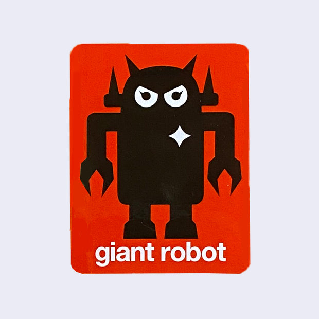 Rounded corner red rectangle sticker with a black Big Boss Robot in the middle. "Giant Robot" is written in white lowercase font below the design.