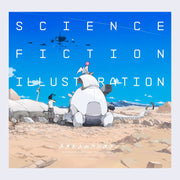 Book cover featuring illustration of a vast desert landscape, with a large white mechanical dome and a winged human figure sitting on top, a black haired figure standing nearby. 