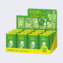 Flat display box filled with 12 Smiski @ Work blind boxes. Design at top shows each design option.