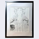 "Soldier" in a thin, black wooden frame with white framing mat. For description of piece, please refer to previous picture's alt text.