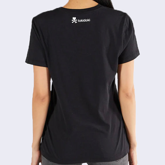 Back of black t-shirt, with tokidoki's logo on top center of shirt.