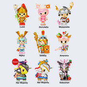 Lineup of 9 differently designed Kawaii Princess Warrior vinyl figures. For list of variations, please refer to product description.