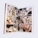 Two page excerpt of the pasta noodles climbing up the two woman and penetrating their skin, in a deeply gory manner.