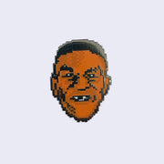 Enamel pin rendered in an 8-bit art style of a boxer's face.