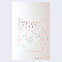 Drawing using a rainbow pencil, which transitions from color to color all in the same line. A cat, seen only from the torso up, holds a large slice of watermelon over its head.